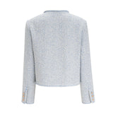 Aida Jacket - Round Neck - Tweed - Golden Button Detailing - Panelled Construction