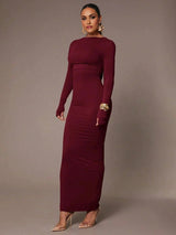 Aida Maxi Dress - Refined Style - Formal & Evening Occasion - Slim Fit - High Waist Line - Knitted Fabric - Long Sleeve - Boat Neck