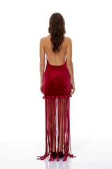 Aïda Red Halterneck Velvet Maxi Dress