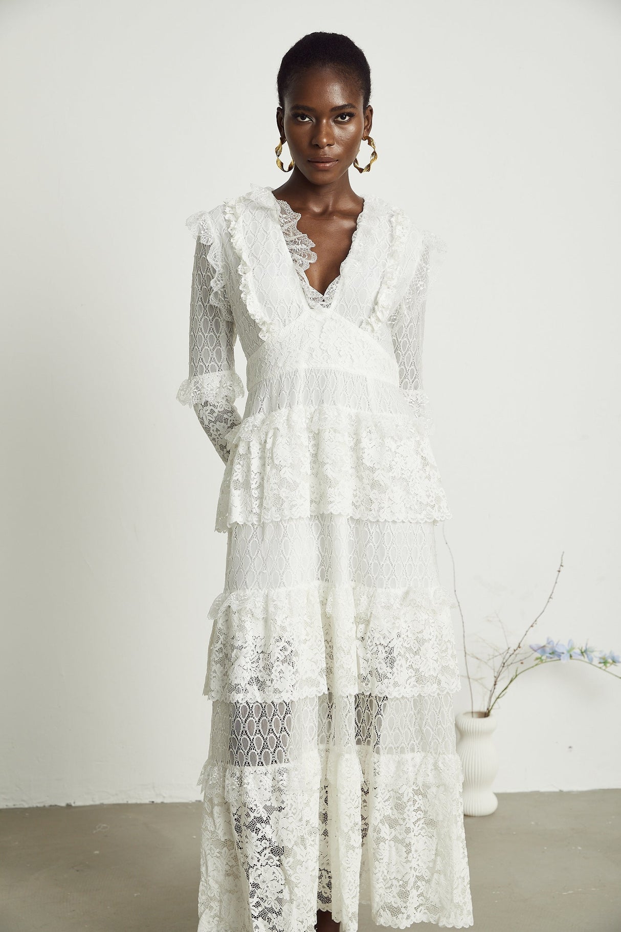 Aimée layered cutout lace embroidered midi dress