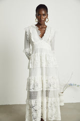 Aimée layered cutout lace embroidered midi dress