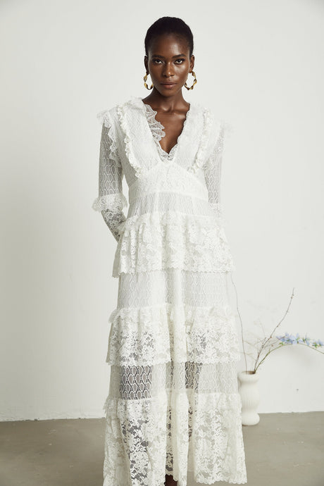 Aimée layered cutout lace embroidered midi dress