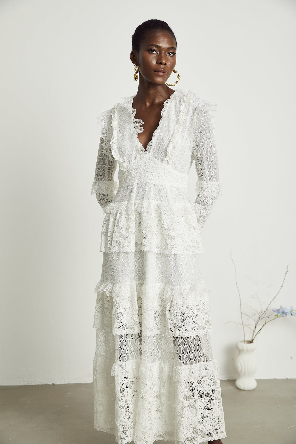 Aimée layered cutout lace embroidered midi dress