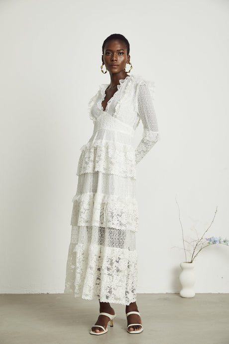 Aimée layered cutout lace embroidered midi dress