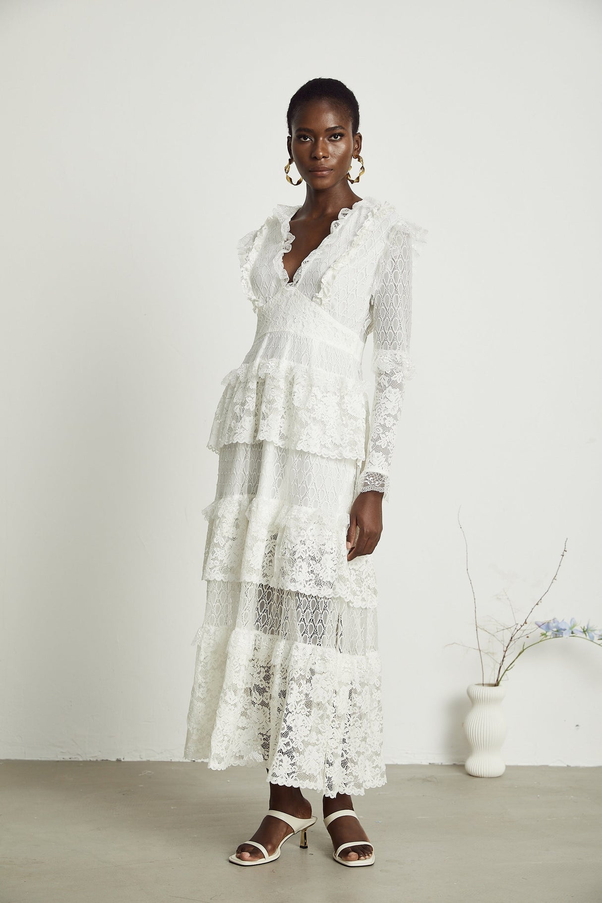 Aimée layered cutout lace embroidered midi dress