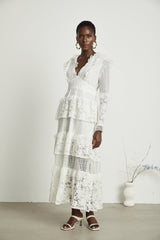Aimée layered cutout lace embroidered midi dress