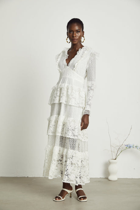 Aimée layered cutout lace embroidered midi dress