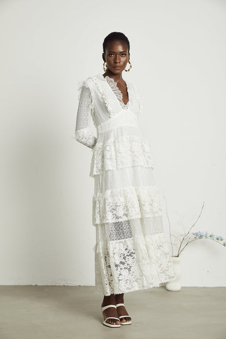 Aimée layered cutout lace embroidered midi dress