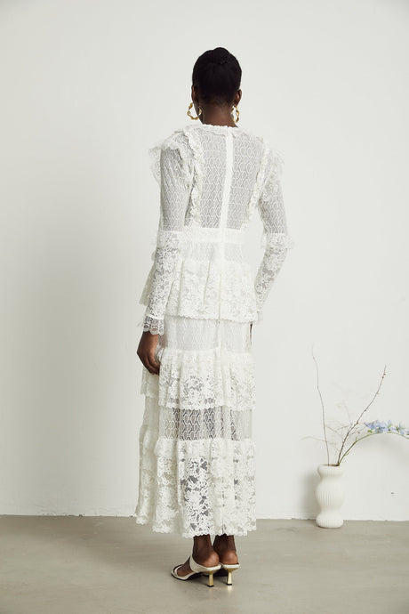 Aimée layered cutout lace embroidered midi dress