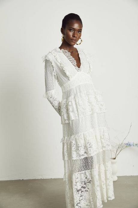 Aimée layered cutout lace embroidered midi dress