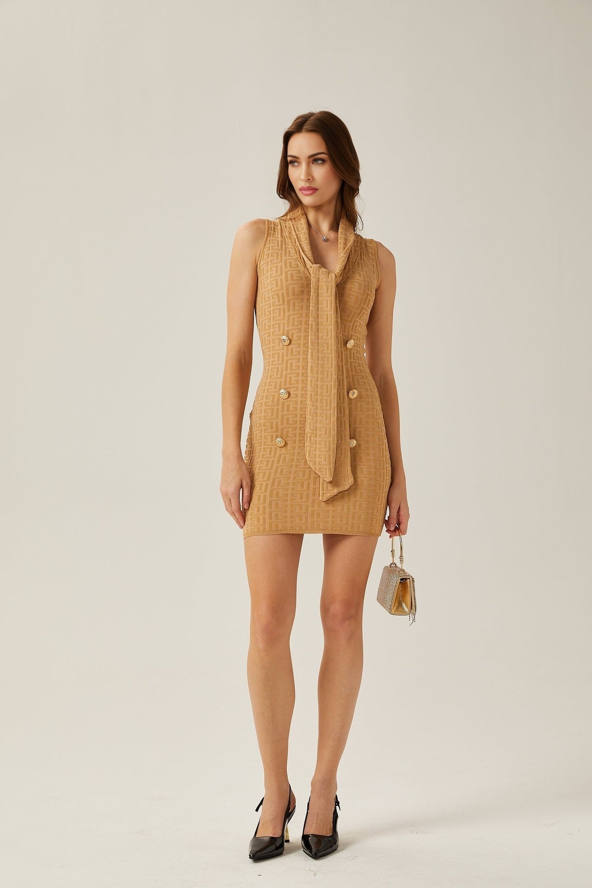 Aimée shawlcollar knitted mini dress