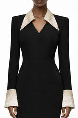 Aina Black Embellished Corset Midi Dress