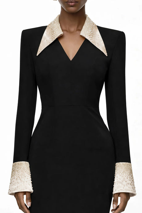 Aina Black Embellished Corset Midi Dress
