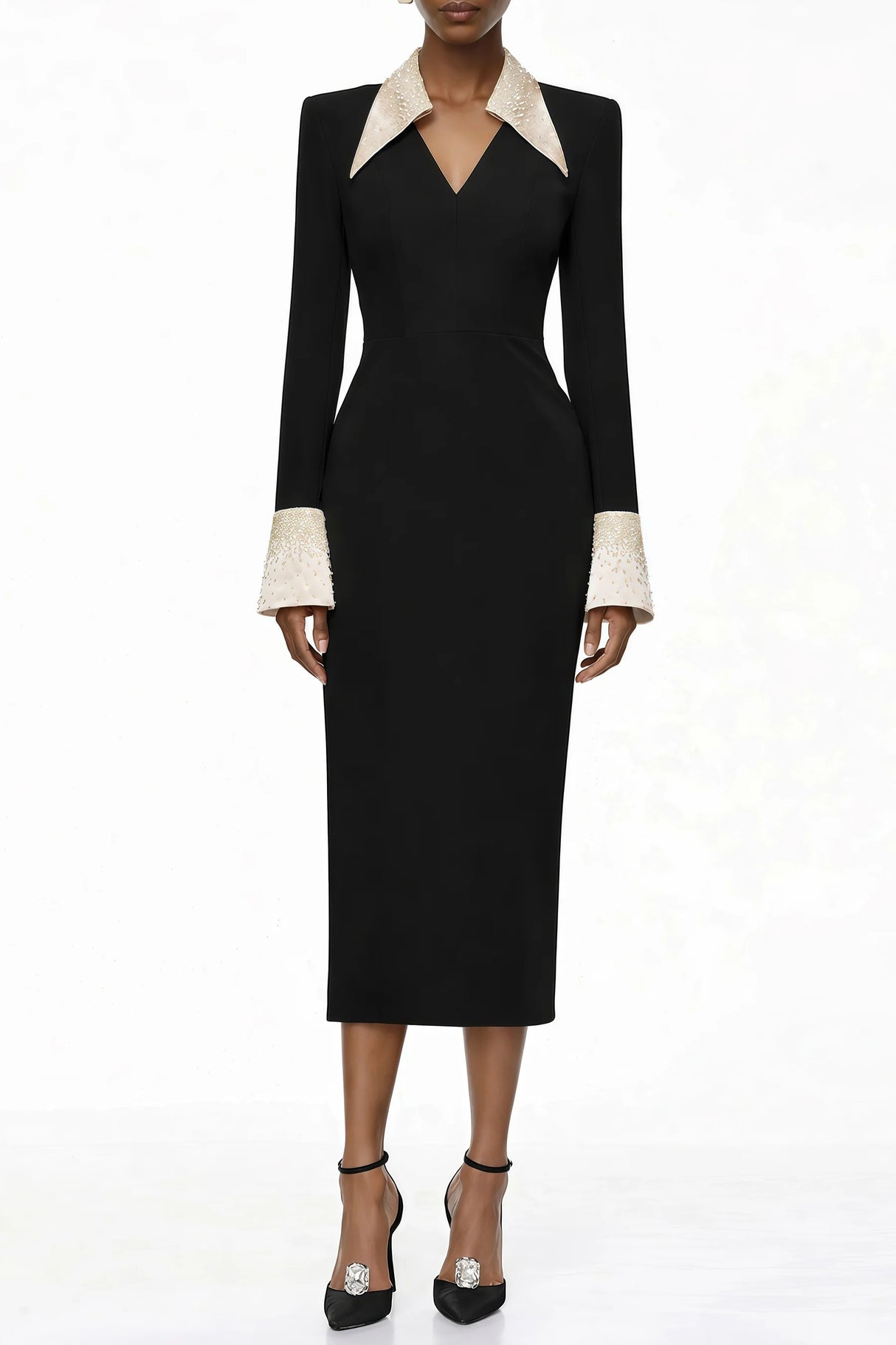 Aina Black Embellished Corset Midi Dress