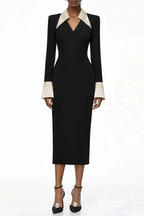 Aina Black Embellished Corset Midi Dress