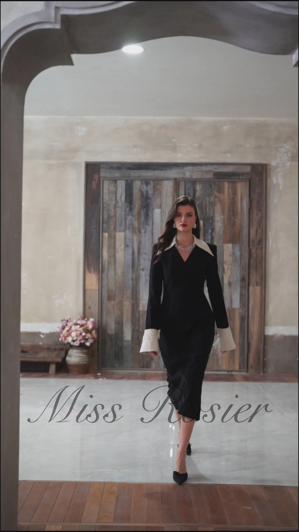 Aina Black Embellished Corset Midi Dress
