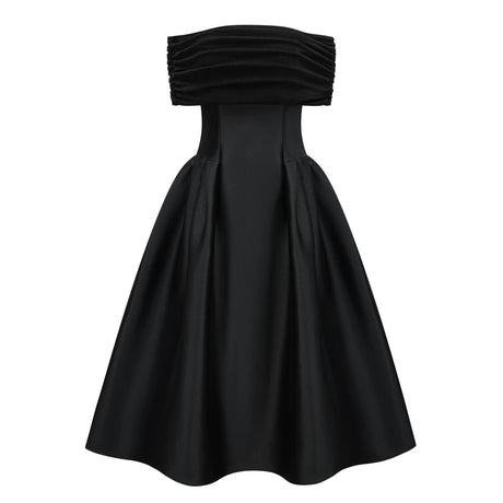 Ainara Black Off Shoulder Polished Midi Dress