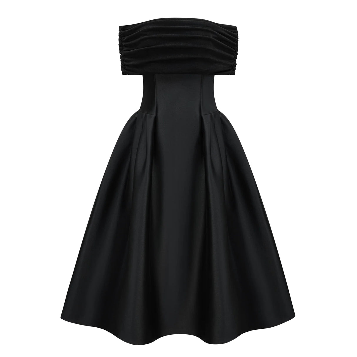 Ainara Black Off Shoulder Polished Midi Dress