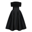 Ainara Black Off Shoulder Polished Midi Dress