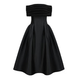 Ainara Black Off Shoulder Polished Midi Dress