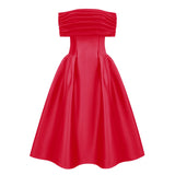 Ainara Red Off Shoulder Polished Midi Dress