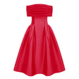 Ainara Red Off Shoulder Polished Midi Dress