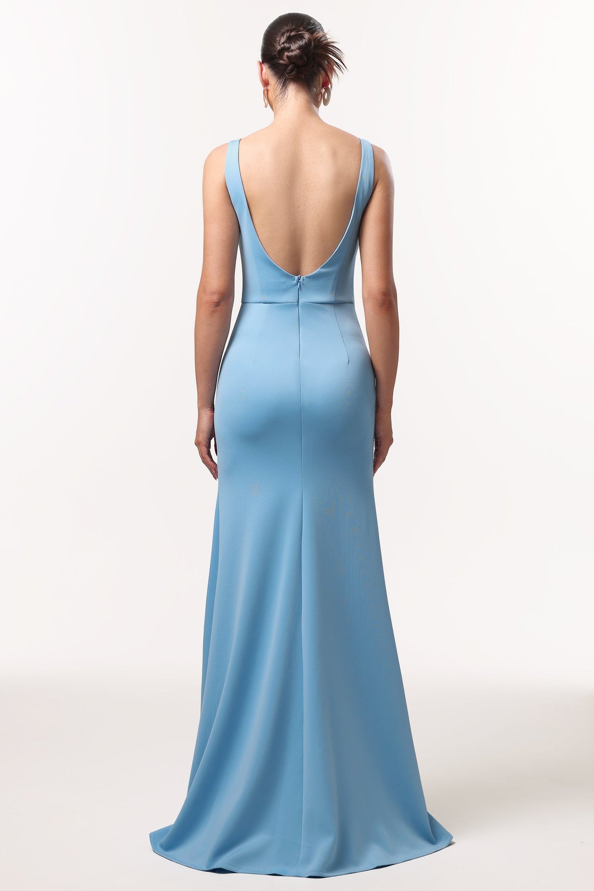Ainsley Blue Elegant Sophisticated Dress High Slit Sleeveless Ruffle Detailing