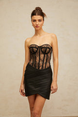 Ainsley Corset & Skirt with Lace Detail and Wrap Design in Black