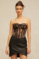 Ainsley Corset & Skirt with Lace Detail and Wrap Design in Black