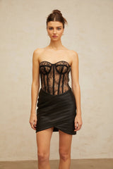 Ainsley Corset & Skirt with Lace Detail and Wrap Design in Black