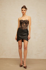 Ainsley Corset & Skirt with Lace Detail and Wrap Design in Black