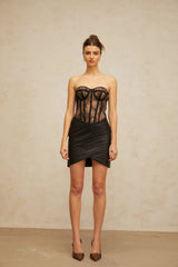 Ainsley Corset & Skirt with Lace Detail and Wrap Design in Black