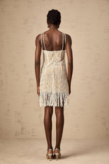 Ainsley Mini Dress – Spaghetti Straps – Fringed Edge – Crystal Embellishment