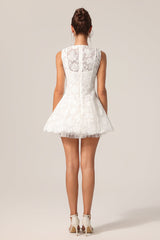 Ainsley White Lace Sleeveless Mini Dress with Black Bowknot