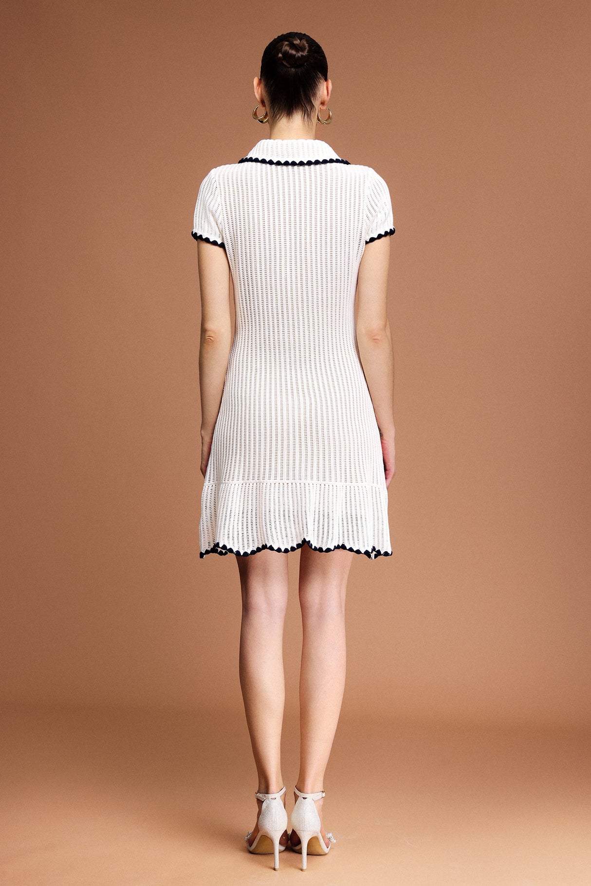 Ainsley White Lapel Mini Dress with Contrast Trim and Pockets
