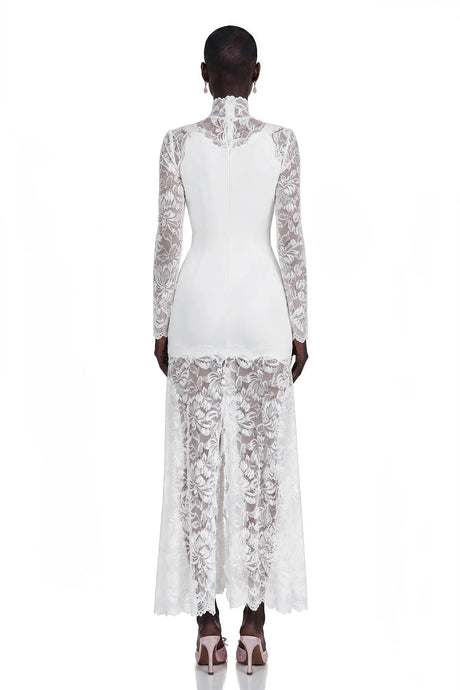 Airelle White Satin Panel Lace Maxi Dress
