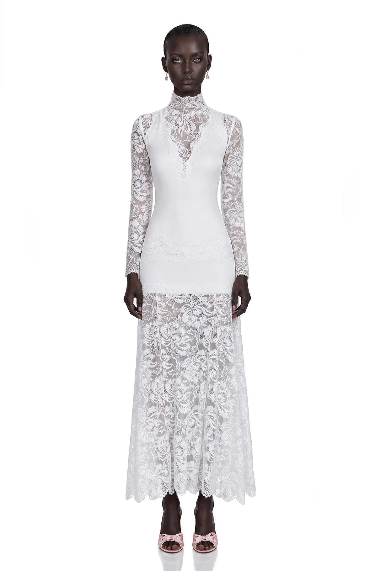 Airelle White Satin Panel Lace Maxi Dress