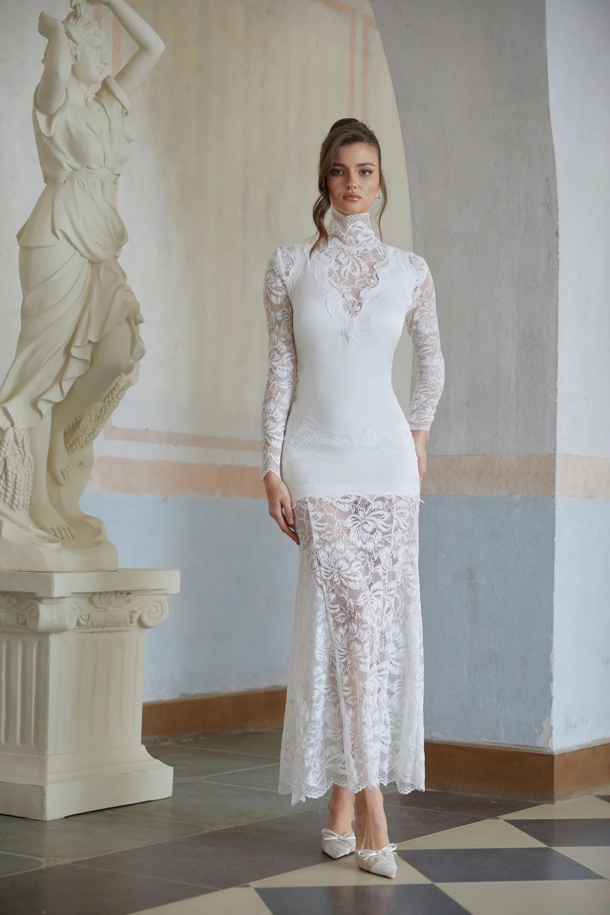 Airelle White Satin Panel Lace Maxi Dress