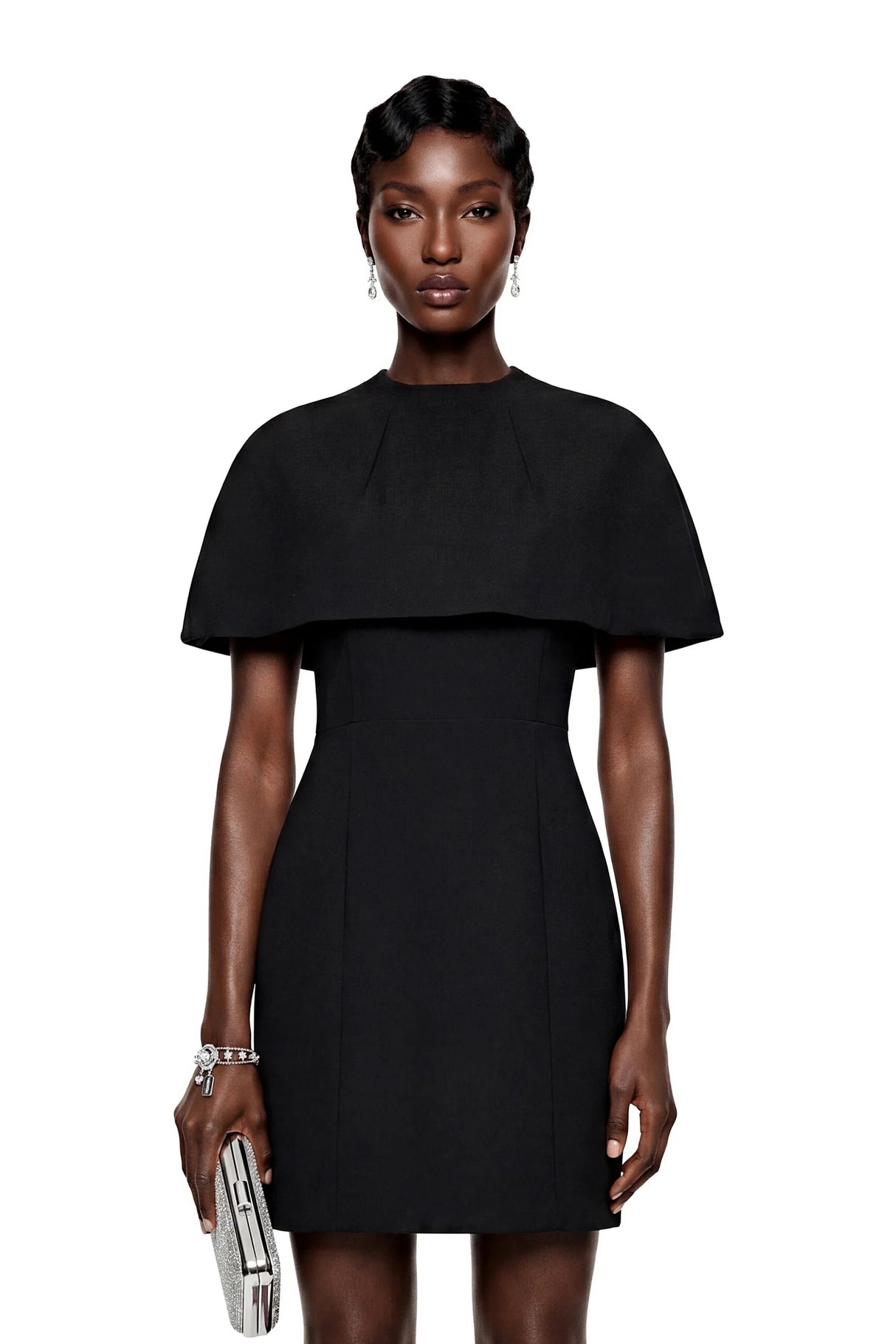 Aisha Black Structured Cape  Mini Dress Set