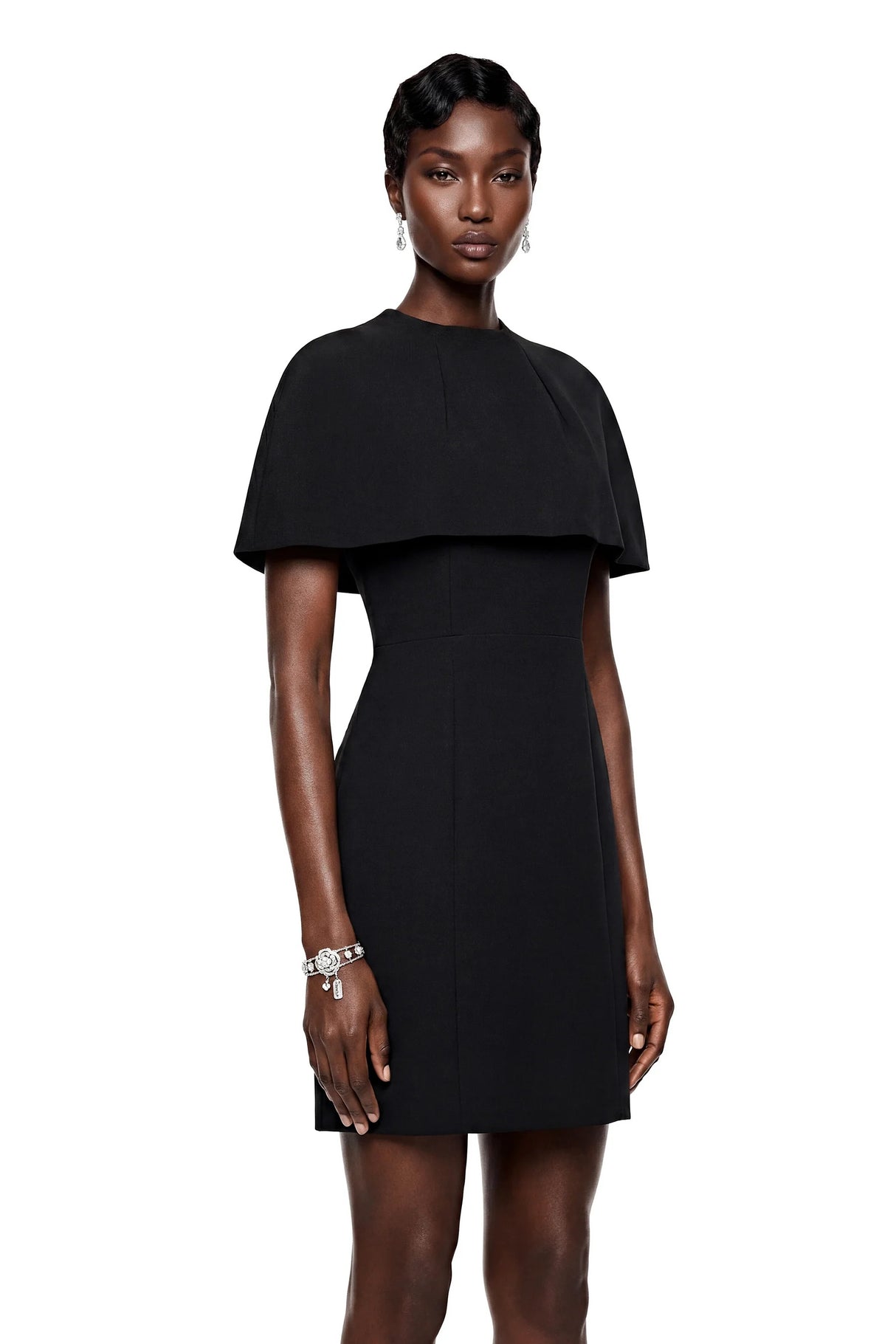 Aisha Black Structured Cape  Mini Dress Set