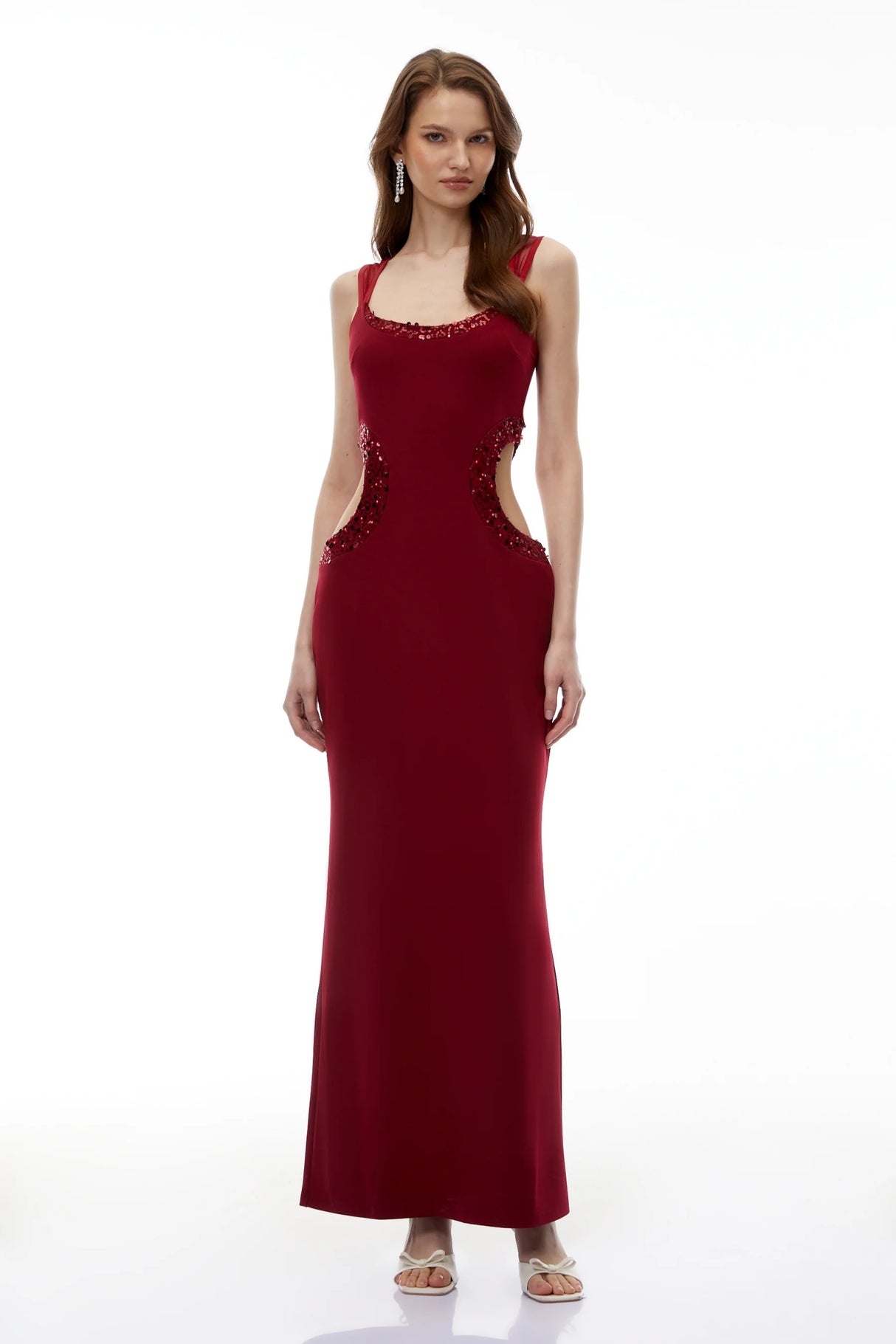 Aisha Red Embellished CutOut Maxi Dress