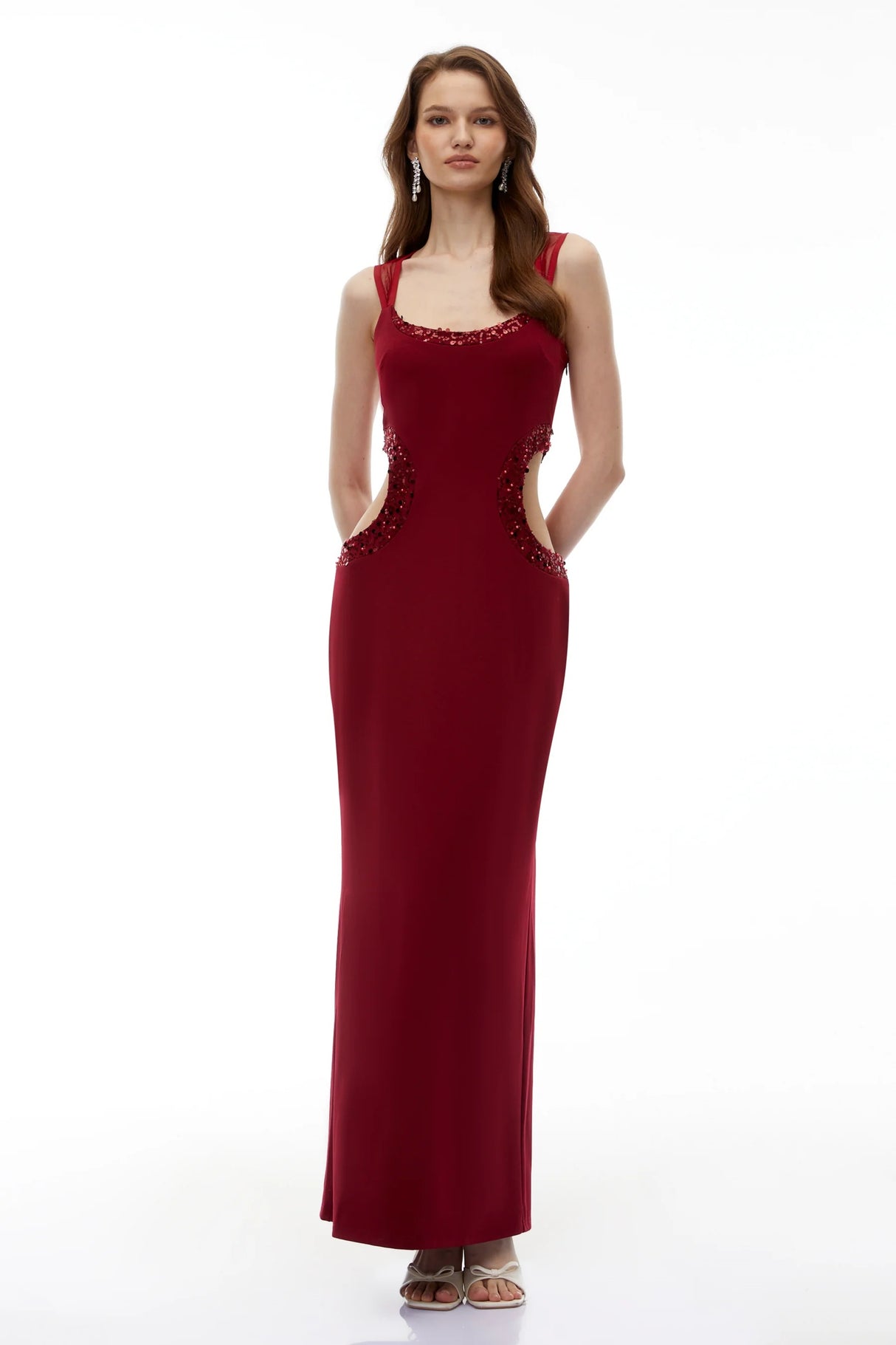 Aisha Red Embellished CutOut Maxi Dress