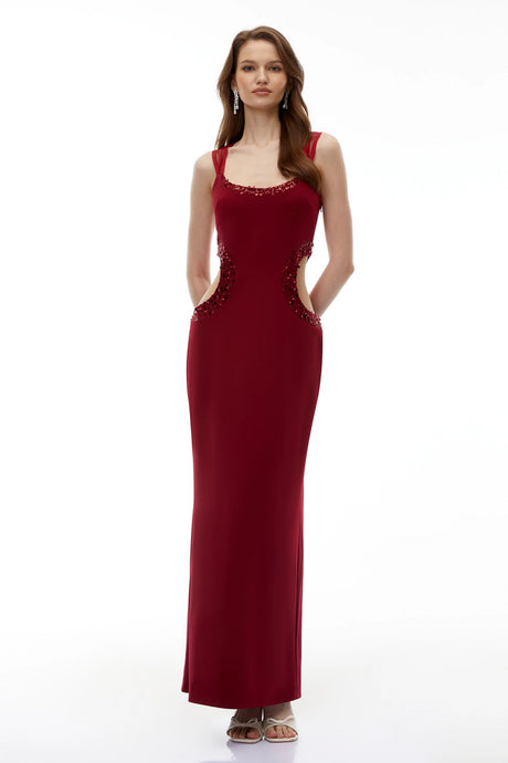 Aisha Red Embellished CutOut Maxi Dress