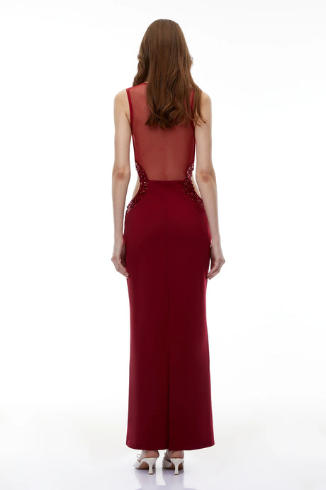 Aisha Red Embellished CutOut Maxi Dress