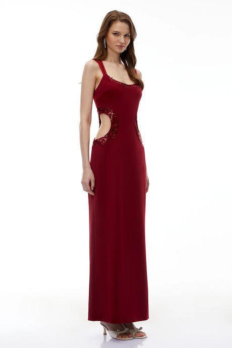 Aisha Red Embellished CutOut Maxi Dress