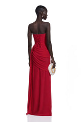 Aisha Red Strapless Ruched Maxi Dress