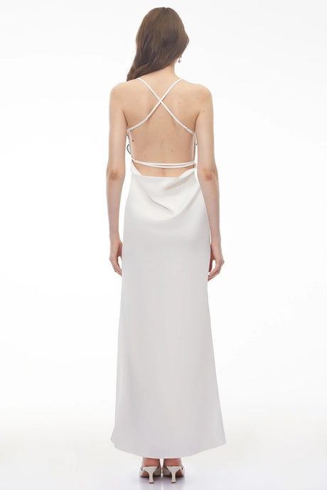 Aitana White Halterneck 3D Petal Maxi Dress
