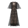 Alaia Black Cape Design Floral Lace Midi Dress