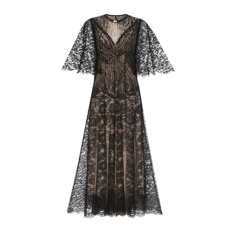 Alaia Black Cape Design Floral Lace Midi Dress