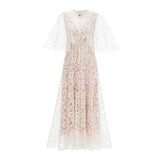 Alaia White Cape Design Floral Lace Midi Dress